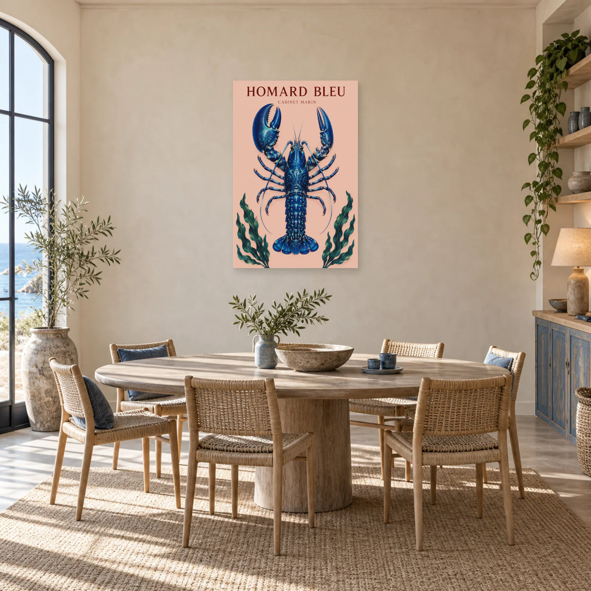 Affiche Homard bleu - Cabinet marin dans une salle à manger - Art Virtuoso