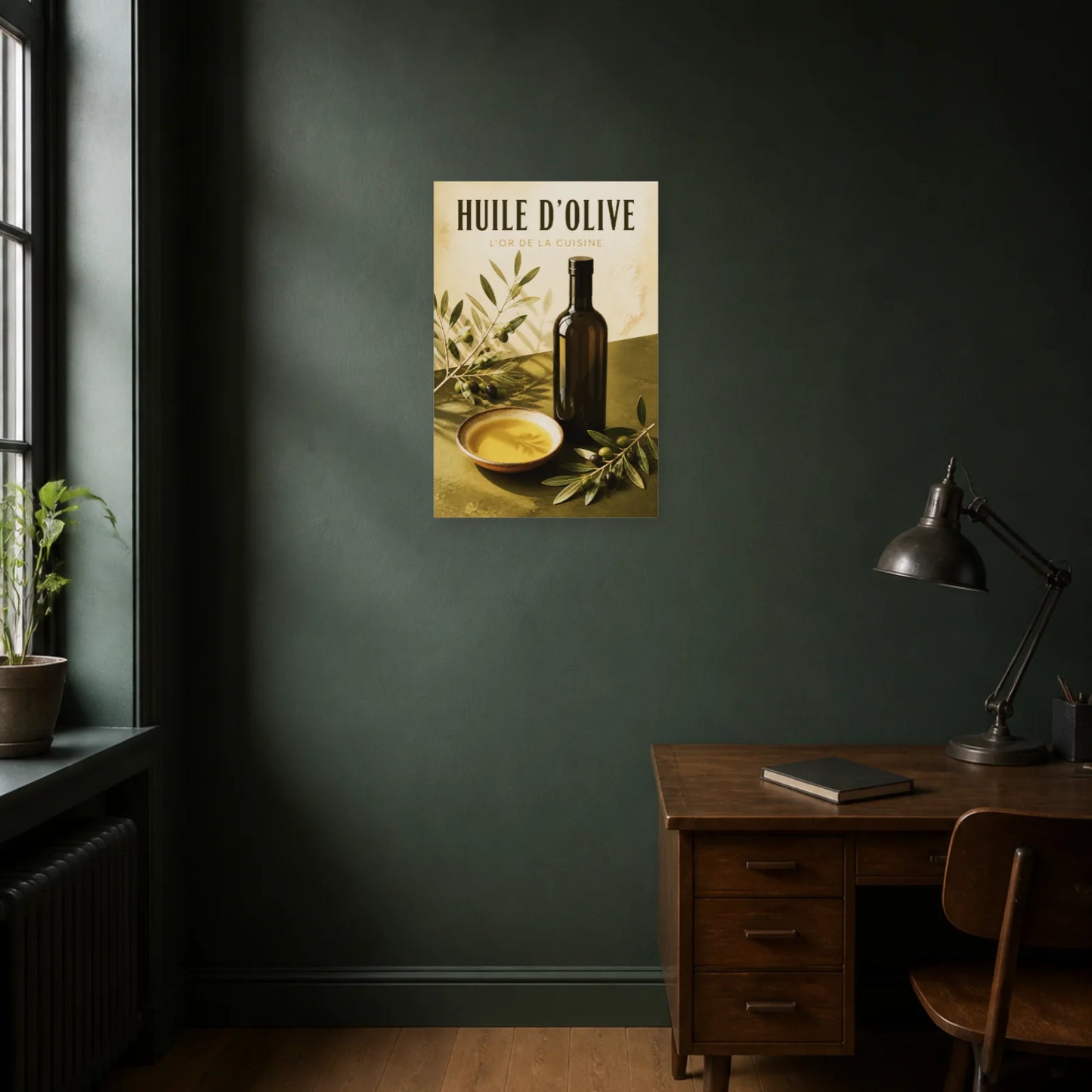 Affiche Huile d’Olive – L’Or de la Cuisine dans un bureau - Art Virtuoso