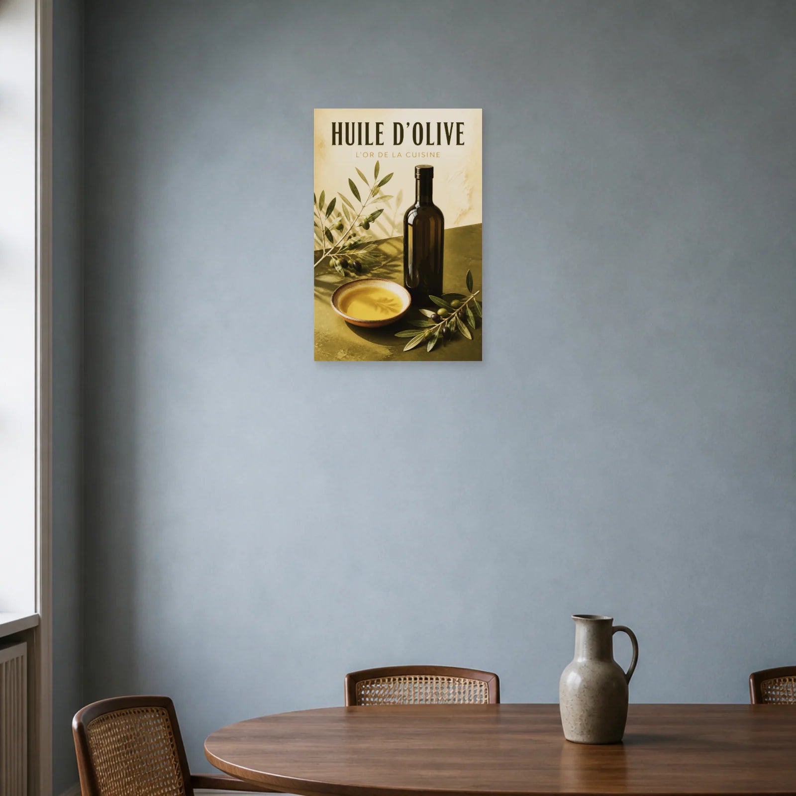 Affiche Huile d’Olive – L’Or de la Cuisine dans une salle à manger - Art Virtuoso