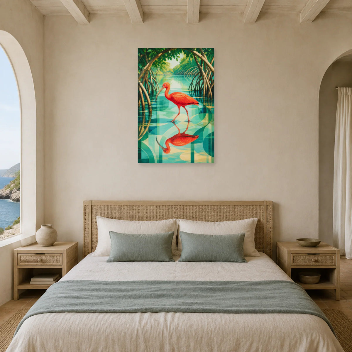 Affiche Ibis rouge dans la mangrove dans une chambre - Art Virtuoso