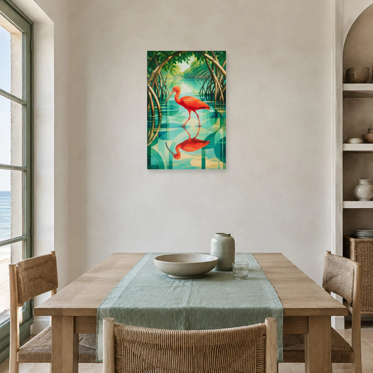 Affiche Ibis rouge dans la mangrove dans une salle à manger - Art Virtuoso