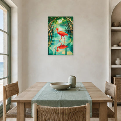Affiche Ibis rouge dans la mangrove dans une salle à manger - Art Virtuoso