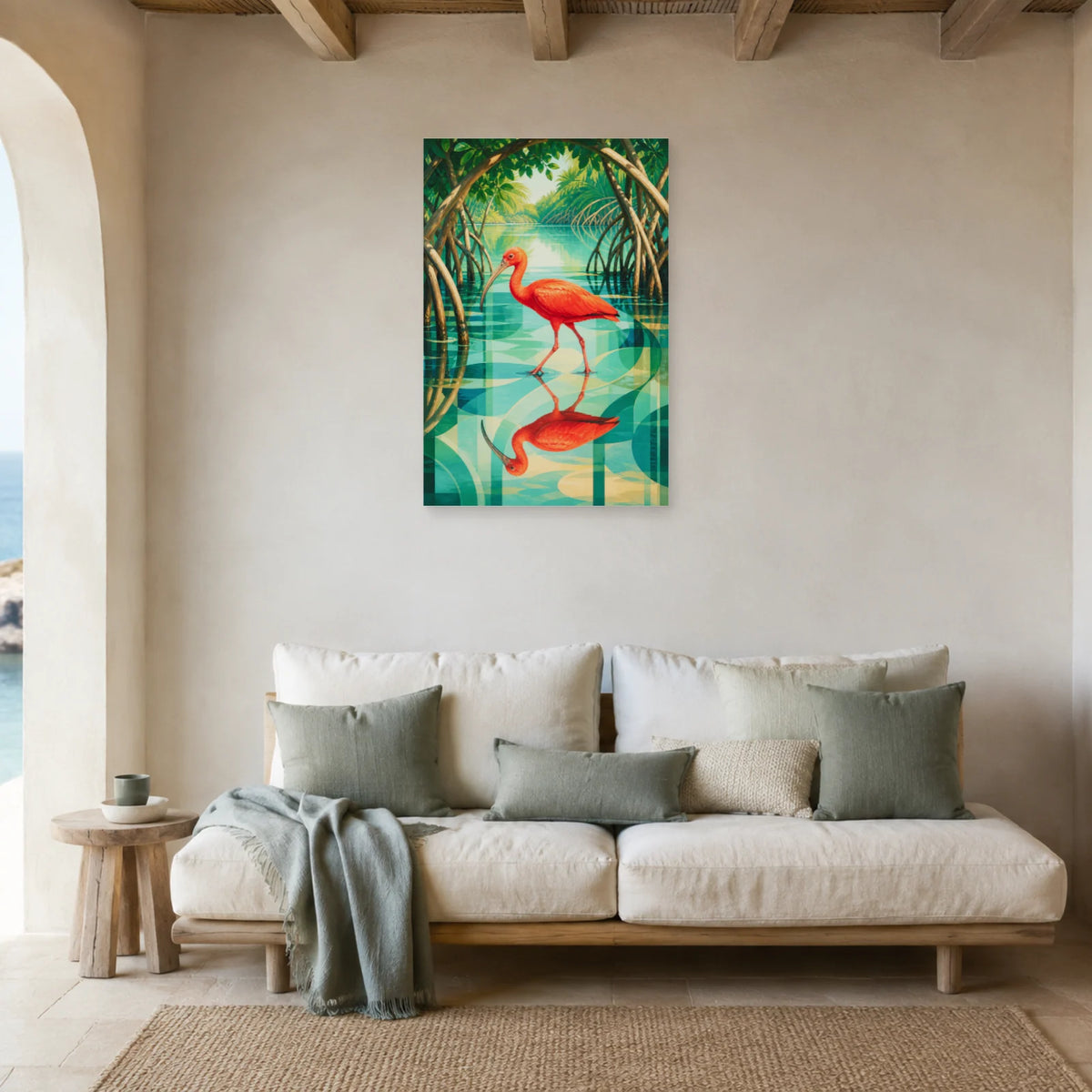 Affiche Ibis rouge dans la mangrove dans un salon - Art Virtuoso