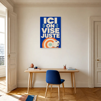 Affiche Ici on vise juste – Humour WC dans un bureau - Art Virtuoso