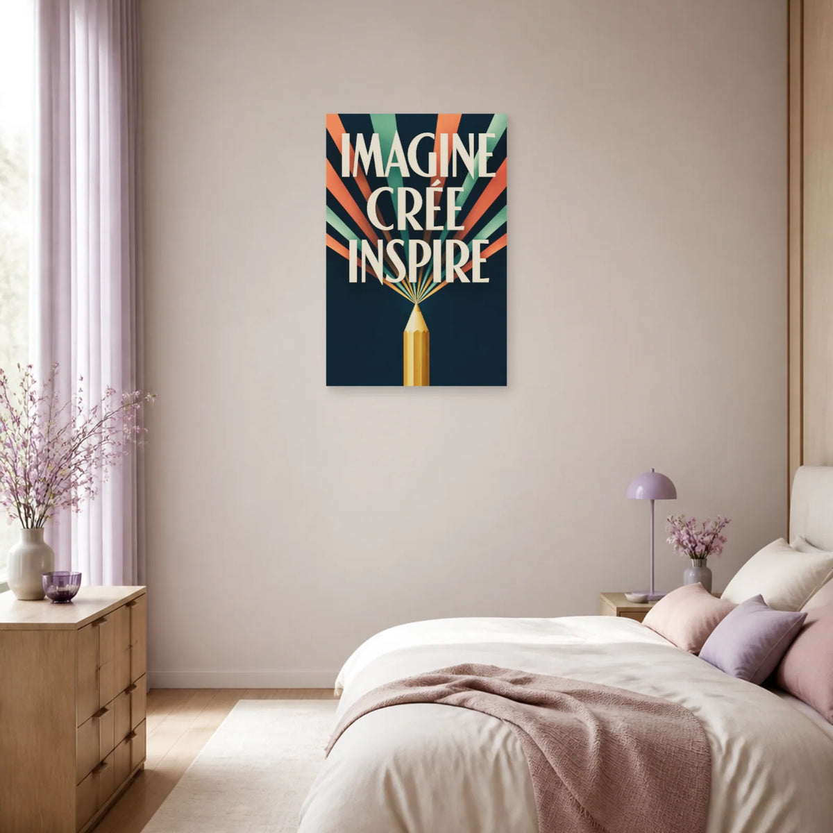 Affiche Imagine Crée Inspire – Crayon rayonnant dans une chambre - Art Virtuoso