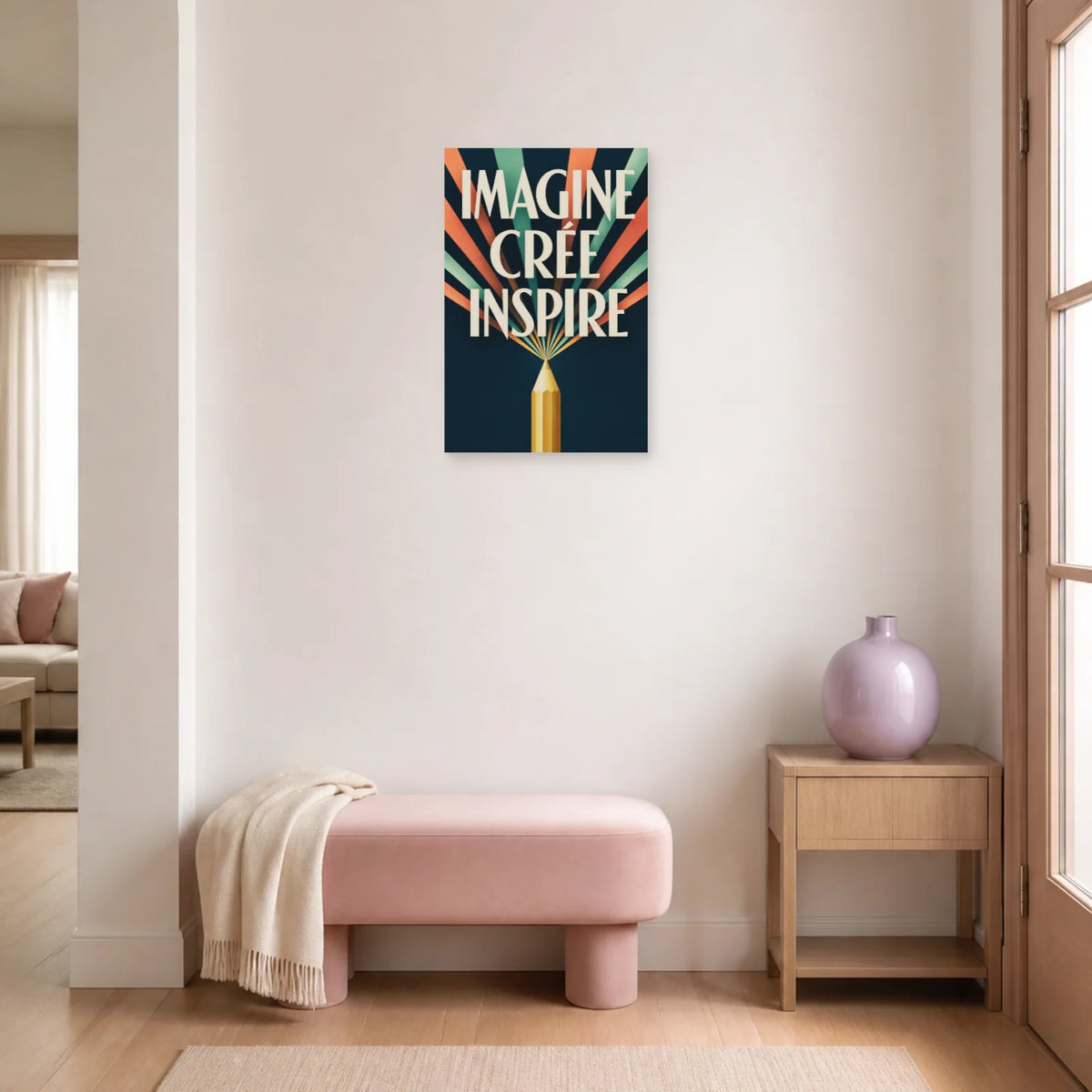Affiche Imagine Crée Inspire – Crayon rayonnant dans une entrée ou un couloir - Art Virtuoso