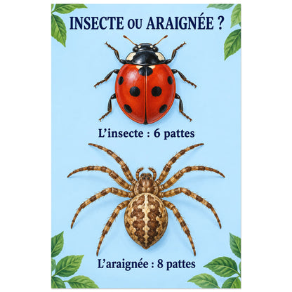 Affiche Insecte ou araignée avec deux animaux légendés, 60 × 90 cm