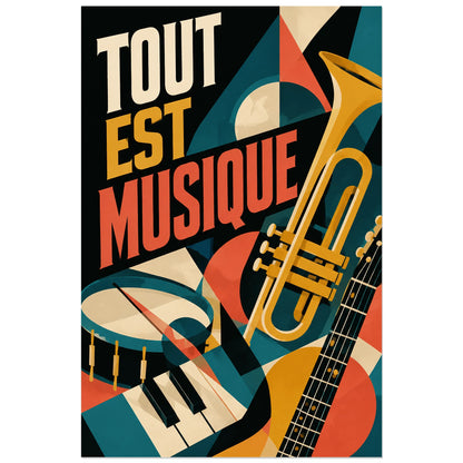 Instruments croisés sur fond pétrole et corail, affiche 40 × 60 cm