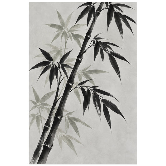 Affiche Japandi Bambou à l'encre diagonale, lavis à l'encre / illustration minimaliste verticale, format 30 × 45 cm