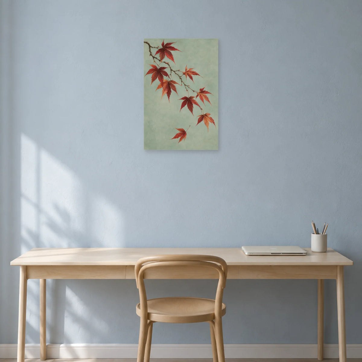 Affiche Japandi Branche d'érable cuivrée dans un bureau - Art Virtuoso