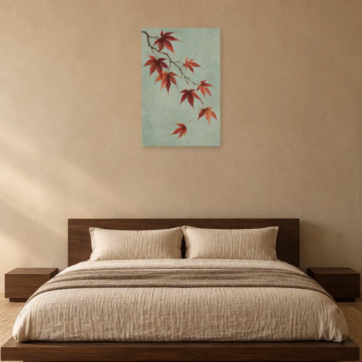 Affiche Japandi Branche d'érable cuivrée dans une chambre - Art Virtuoso