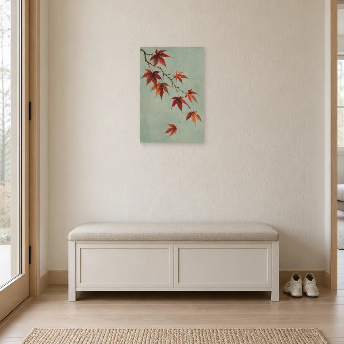 Affiche Japandi Branche d'érable cuivrée dans une entrée ou un couloir - Art Virtuoso