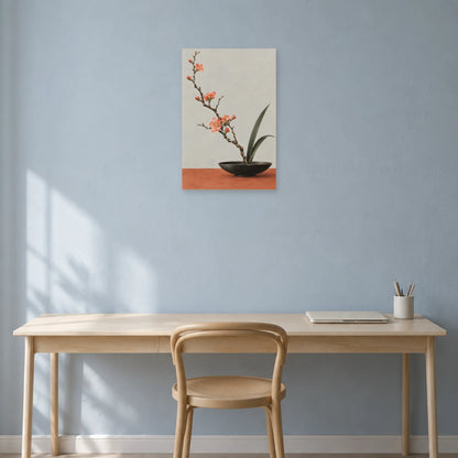 Affiche Japandi Ikebana au coing fleuri dans un bureau - Art Virtuoso