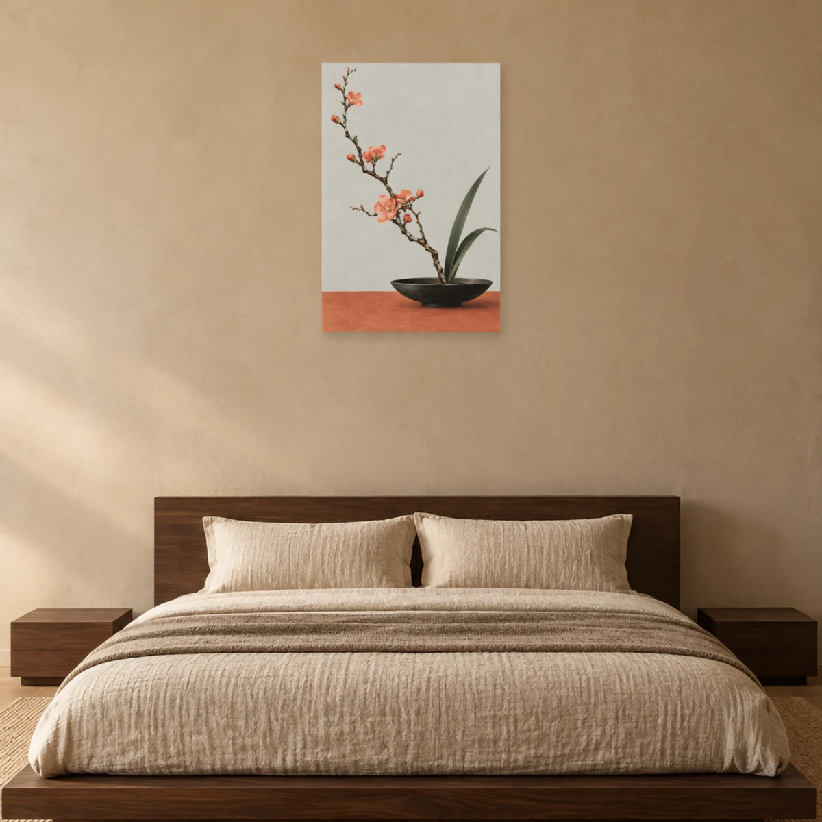 Affiche Japandi Ikebana au coing fleuri dans une chambre - Art Virtuoso