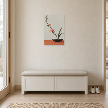 Affiche Japandi Ikebana au coing fleuri dans une entrée ou un couloir - Art Virtuoso