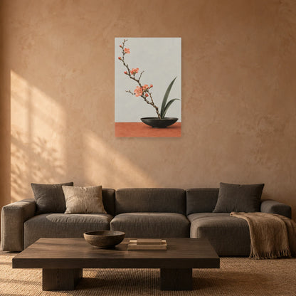Affiche Japandi Ikebana au coing fleuri dans un salon - Art Virtuoso