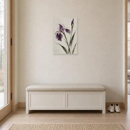 Affiche Japandi Iris à l'encre violette dans une entrée ou un couloir - Art Virtuoso