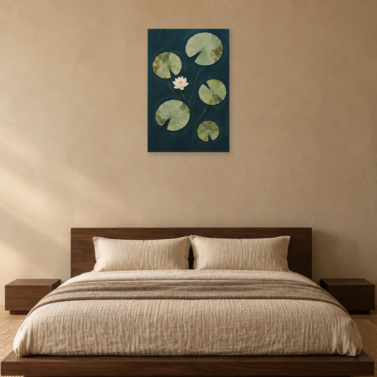 Affiche Japandi Nénuphars sur étang d'encre dans une chambre - Art Virtuoso