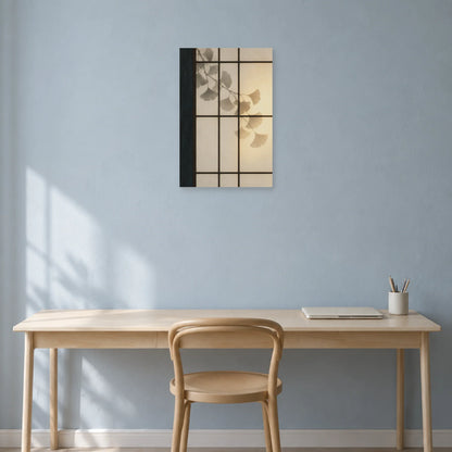Affiche Japandi Shoji et ombre de feuille dans un bureau - Art Virtuoso