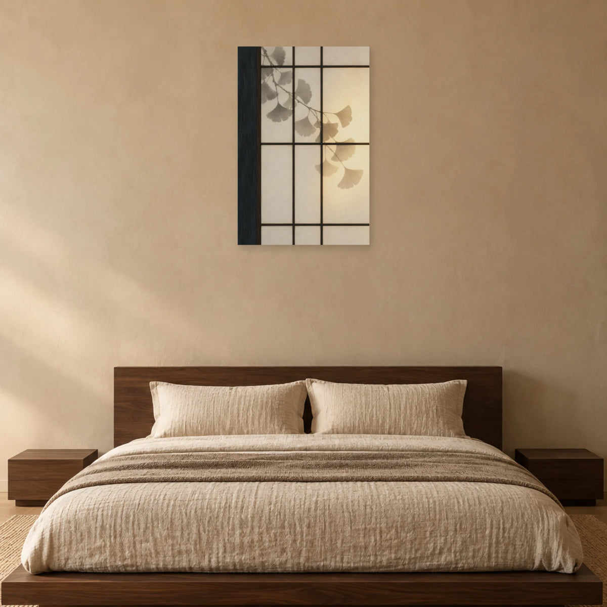 Affiche Japandi Shoji et ombre de feuille dans une chambre - Art Virtuoso