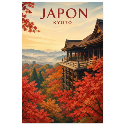 Affiche Japon – Kyoto, affiche de voyage picturale et texturée, inspirée des paysages japonais d'automne verticale, format 30 × 45 cm