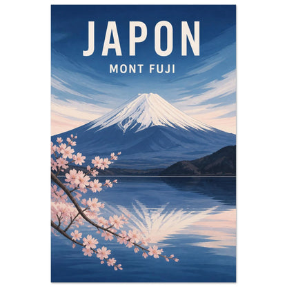 Affiche Japon – Mont Fuji, gouache graphique de voyage aux aplats profonds et aux textures de papier verticale, format 60 × 90 cm