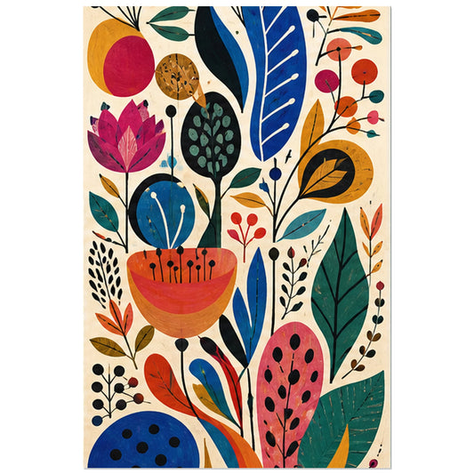 Fleurs abstraites multicolores sur ivoire, affiche 30 × 45 cm