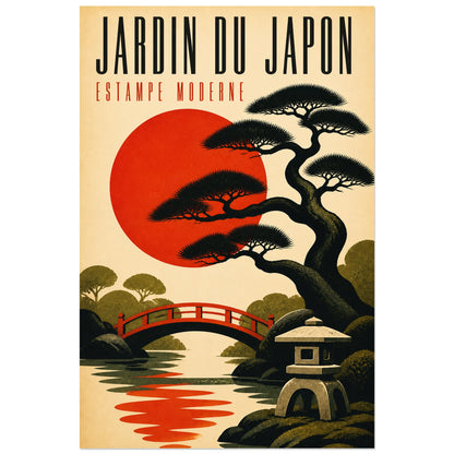 Affiche Jardin du Japon – Estampe Moderne, affiche moderniste japonisante aux aplats inspirés de l'estampe verticale, format 60 × 90 cm