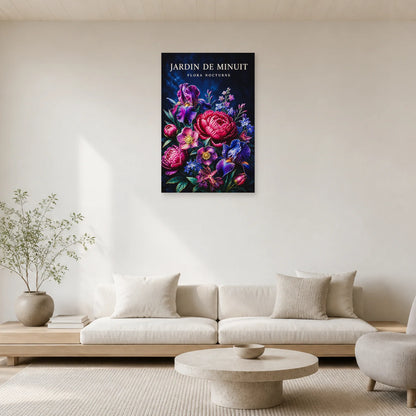 Affiche Jardin de Minuit – Flora Nocturne dans un salon - Art Virtuoso