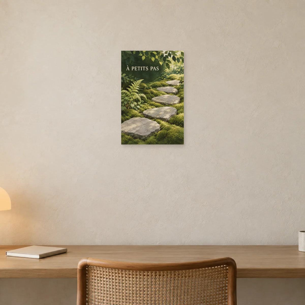 Affiche Jardin zen - Les pas dans la mousse dans un bureau - Art Virtuoso