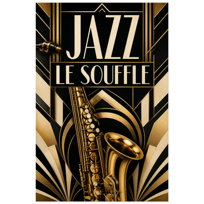 Affiche Jazz Art déco – Le souffle, composition art déco symétrique verticale, format 60 × 90 cm