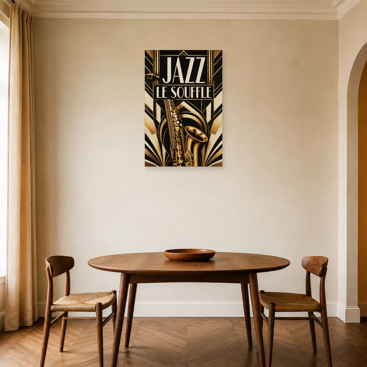 Affiche Jazz Art déco – Le souffle dans une salle à manger - Art Virtuoso