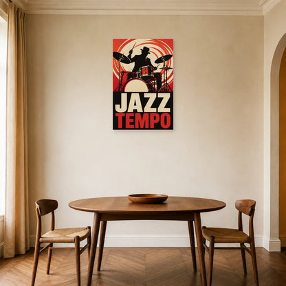 Affiche Jazz et batterie – Tempo dans une salle à manger - Art Virtuoso