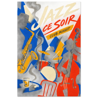 Affiche Jazz Ce Soir – Club Minuit, papier découpé et gouache verticale, format 40 × 60 cm