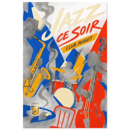 Affiche Jazz Ce Soir – Club Minuit, papier découpé et gouache verticale, format 60 × 90 cm