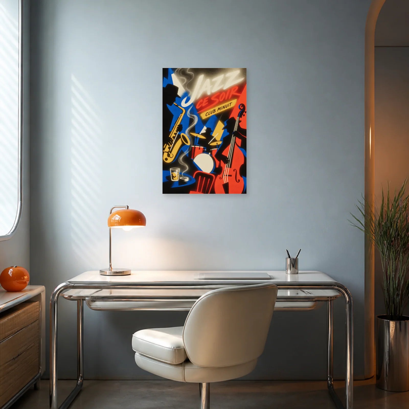 Affiche Jazz Ce Soir – Club Minuit dans un bureau - Art Virtuoso
