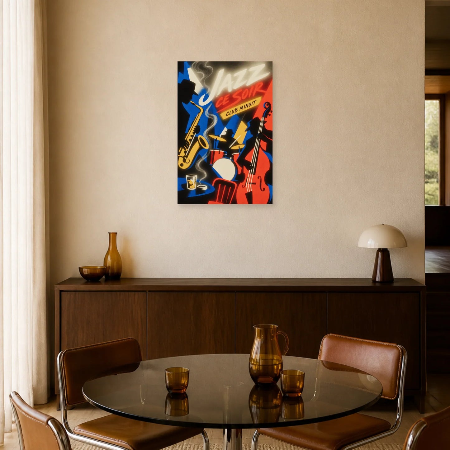 Affiche Jazz Ce Soir – Club Minuit dans une salle à manger - Art Virtuoso