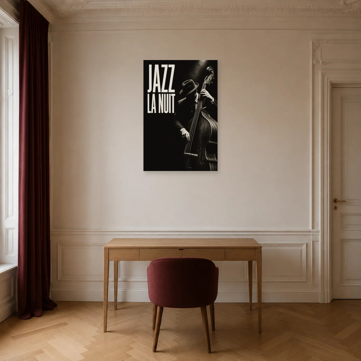 Affiche Jazz noir et blanc - La nuit dans un bureau - Art Virtuoso