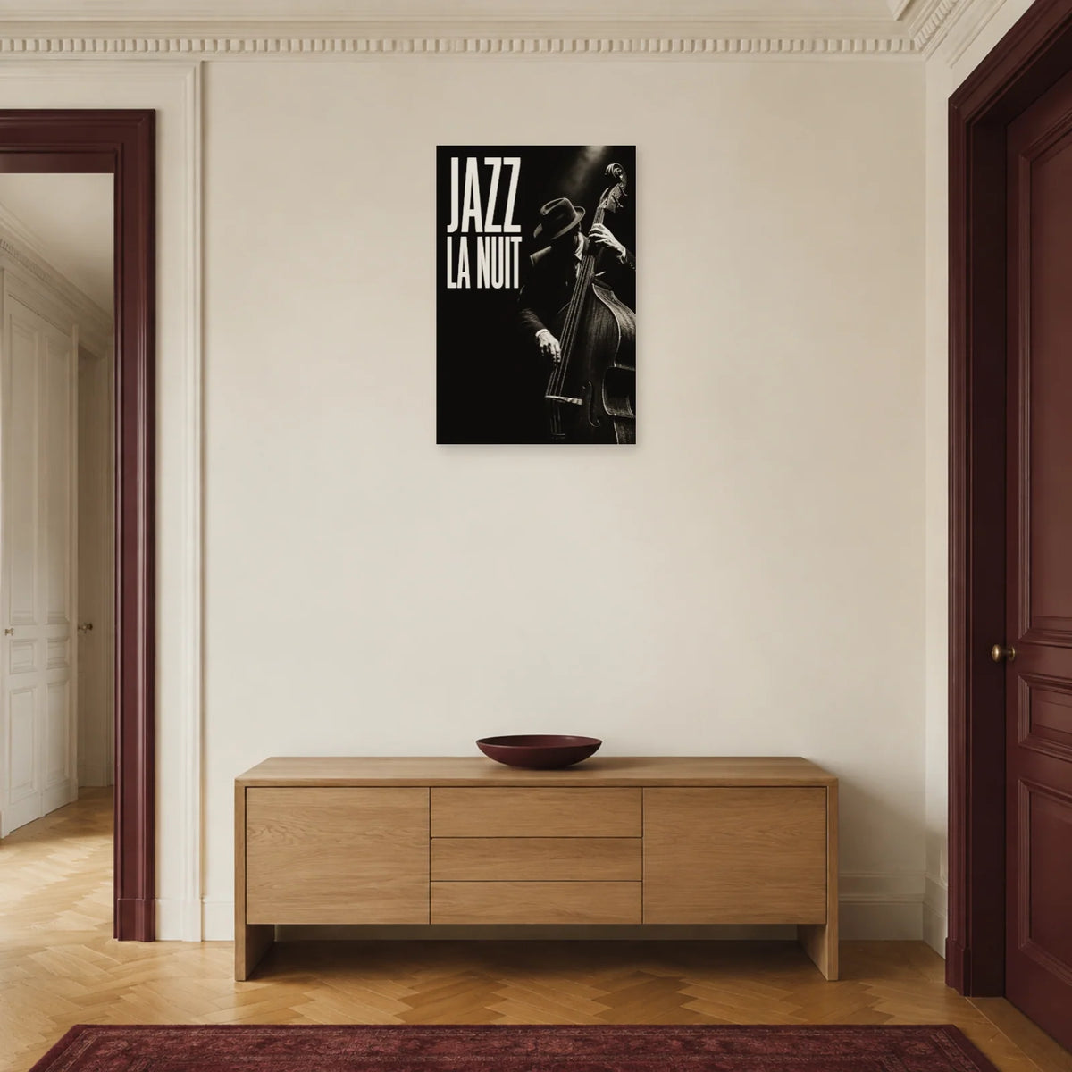 Affiche Jazz noir et blanc - La nuit dans une entrée ou un couloir - Art Virtuoso