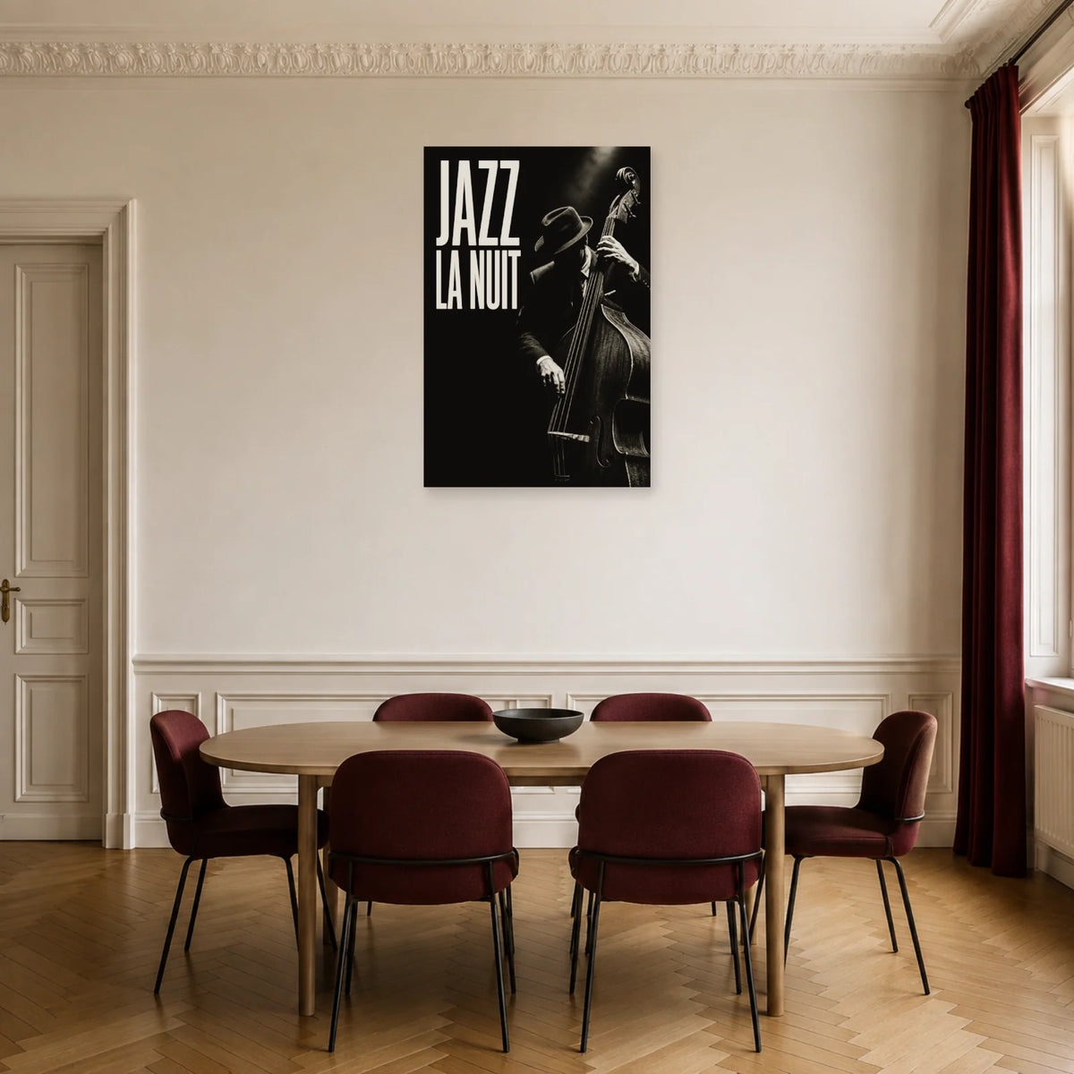 Affiche Jazz noir et blanc - La nuit dans une salle à manger - Art Virtuoso