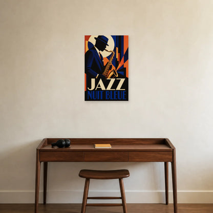 Affiche Jazz – Nuit bleue dans un bureau - Art Virtuoso