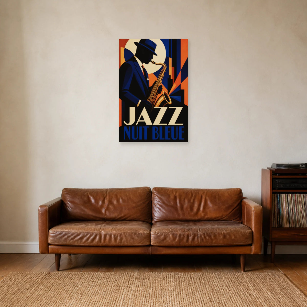 Affiche Jazz – Nuit bleue dans un salon - Art Virtuoso