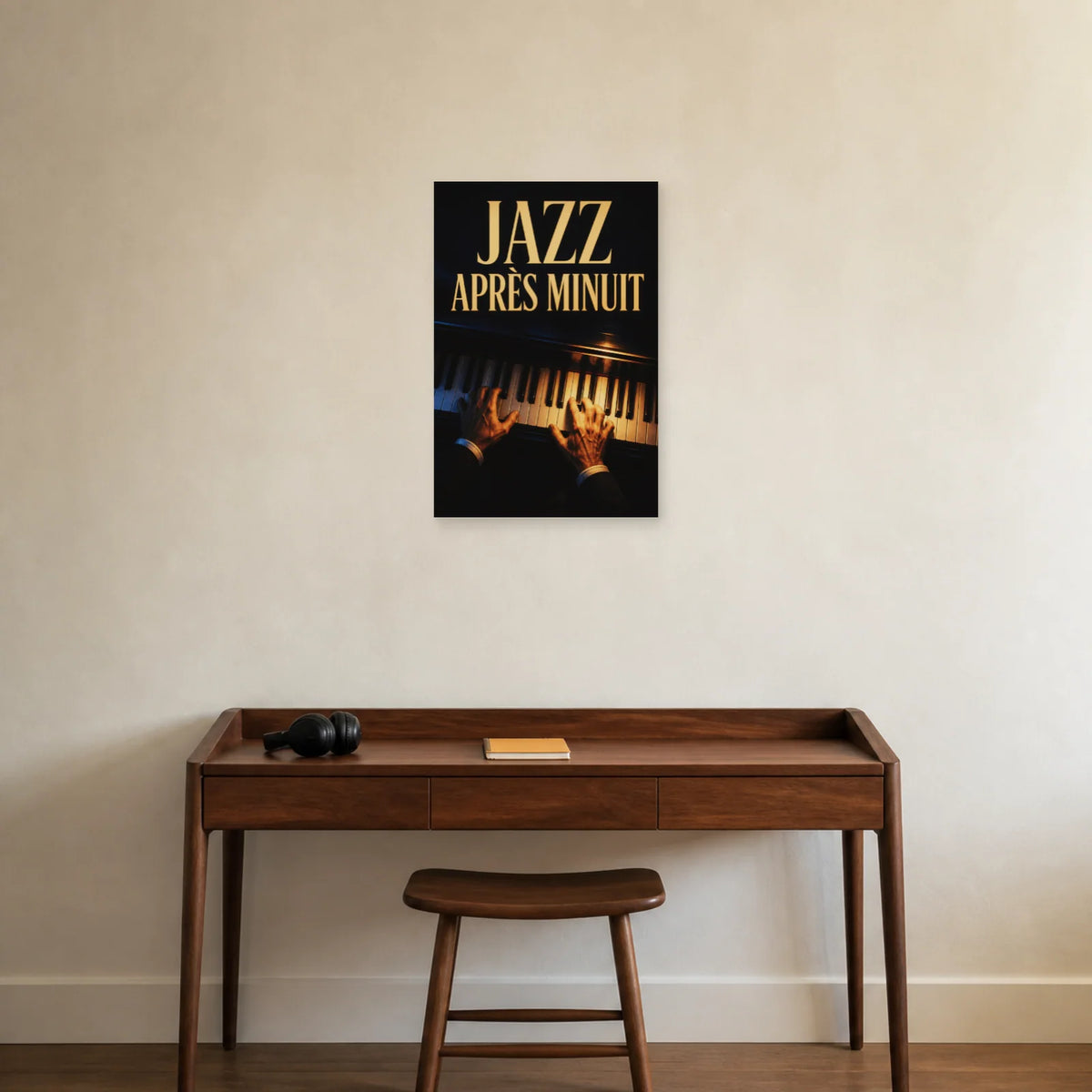 Affiche Jazz et piano – Après minuit dans un bureau - Art Virtuoso