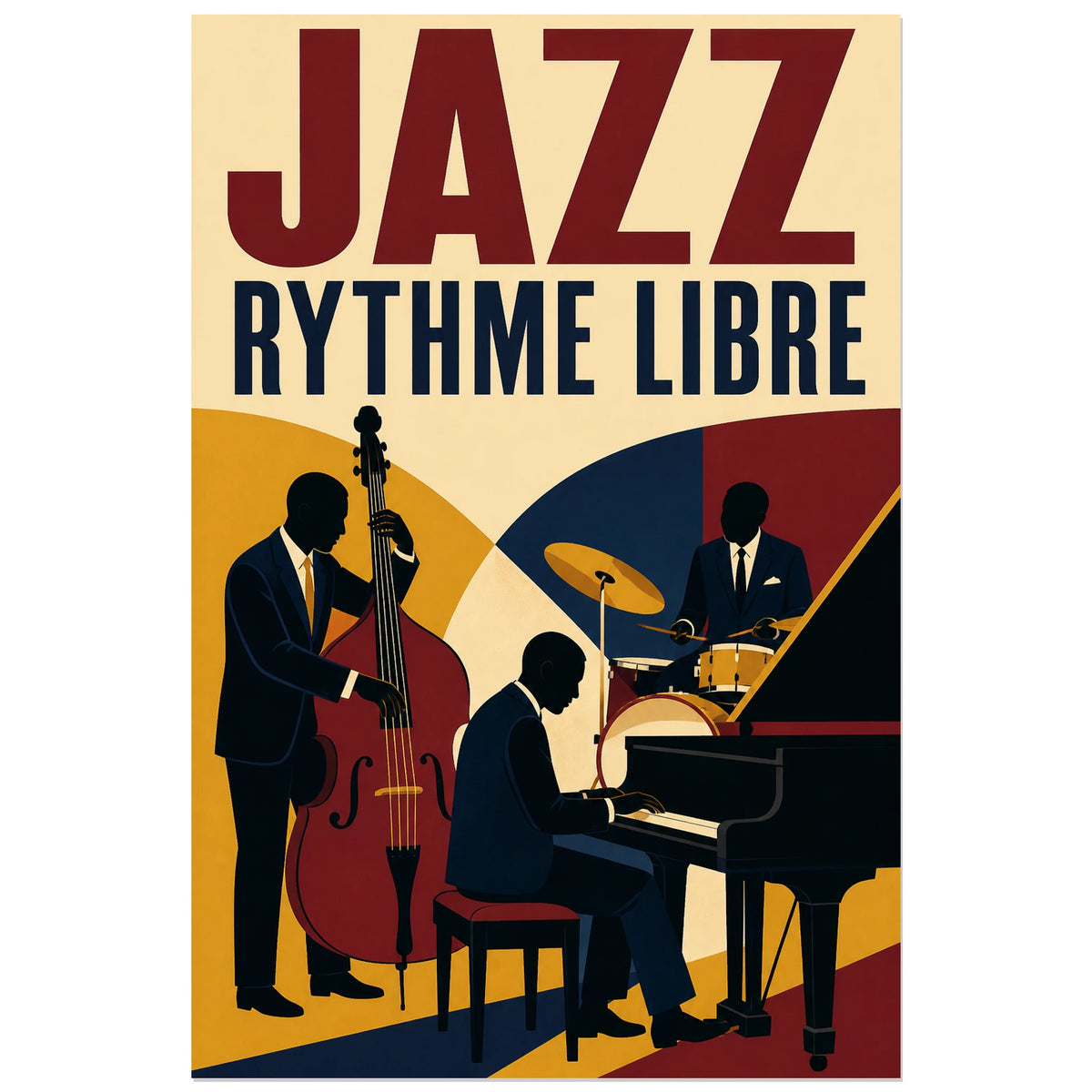 Affiche Jazz – Rythme libre, illustration moderniste mid-century verticale, format 30 × 45 cm