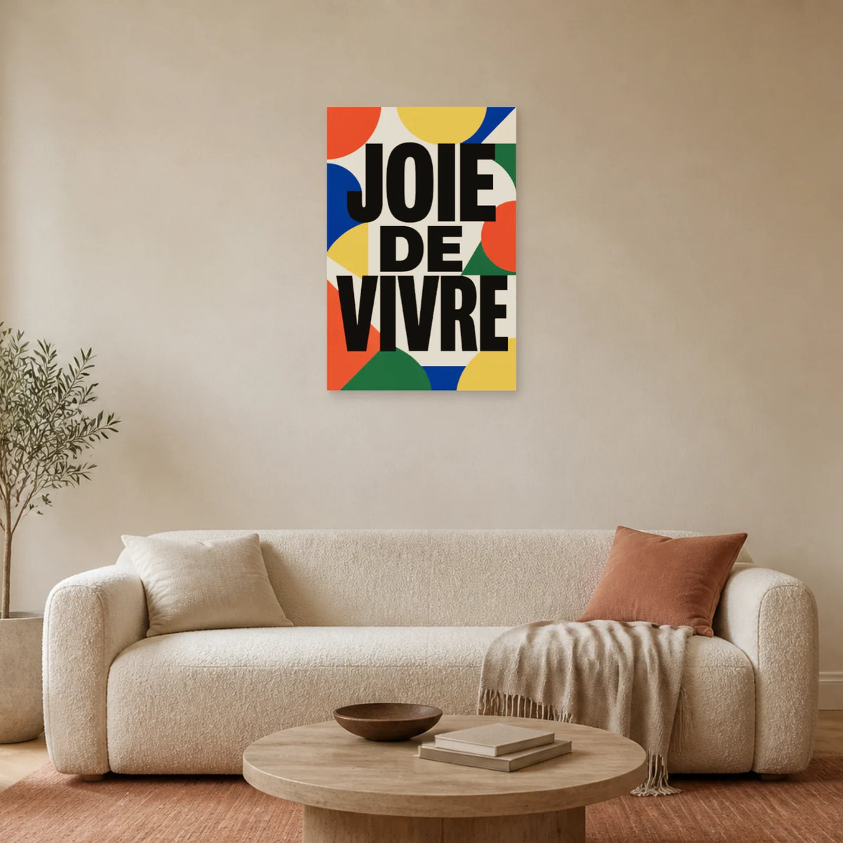 Affiche Joie de vivre – Géométrie colorée dans un salon - Art Virtuoso