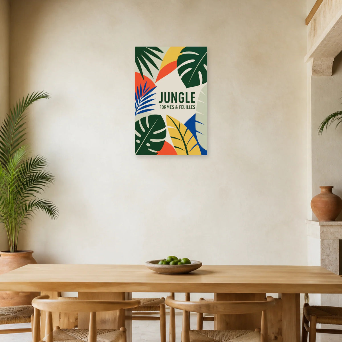 Affiche Jungle – Formes et feuilles dans une salle à manger - Art Virtuoso