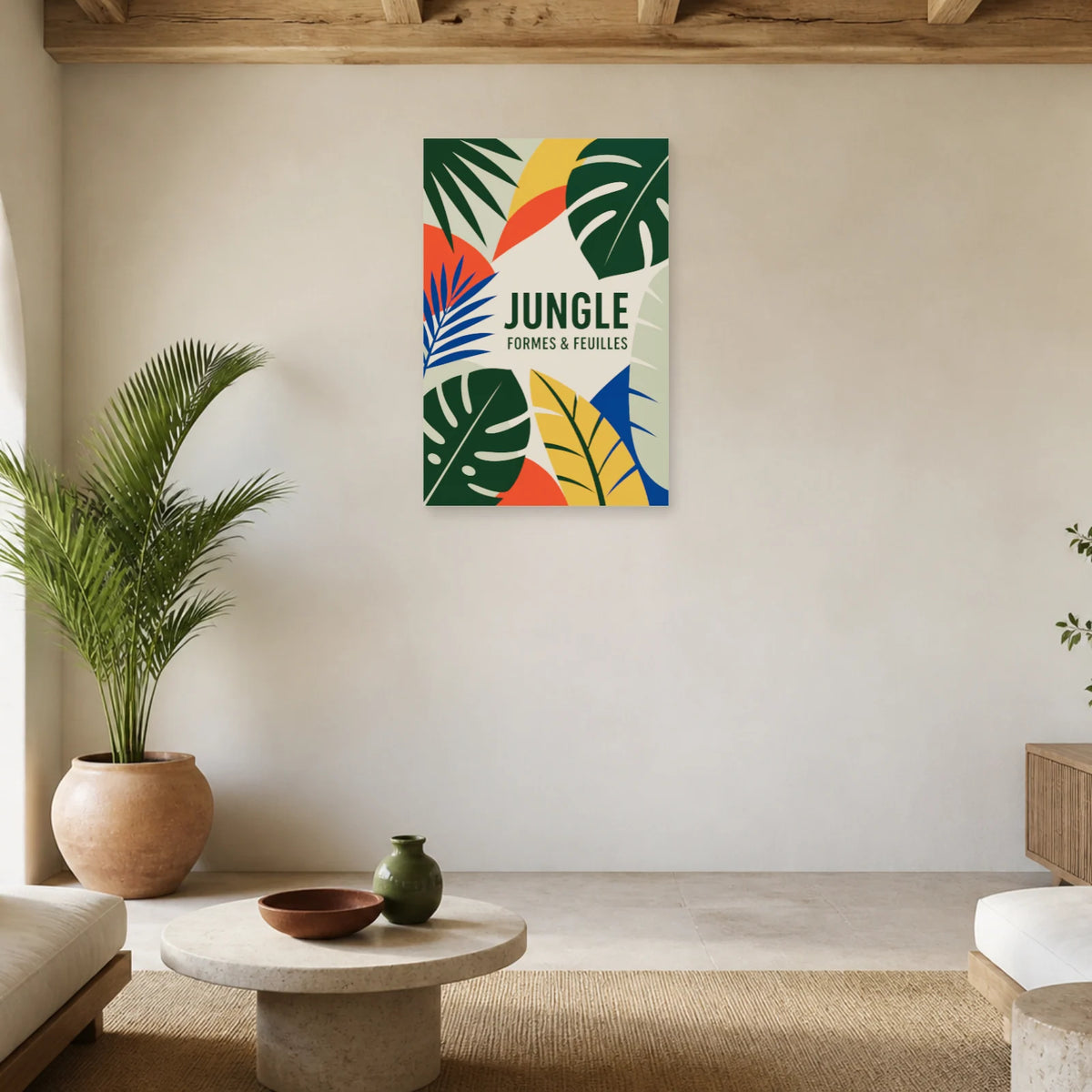 Affiche Jungle – Formes et feuilles dans un salon - Art Virtuoso