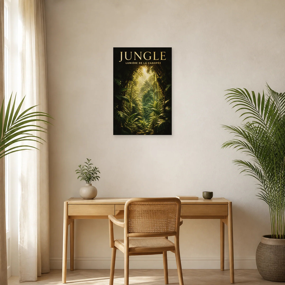 Affiche Jungle – Lumière dans la canopée dans un bureau - Art Virtuoso