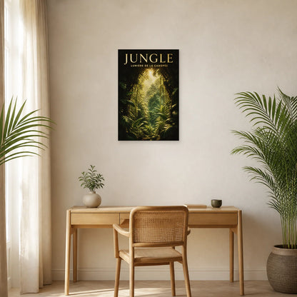 Affiche Jungle – Lumière dans la canopée dans un bureau - Art Virtuoso