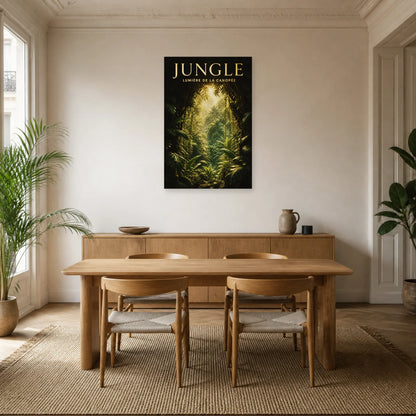 Affiche Jungle – Lumière dans la canopée dans une salle à manger - Art Virtuoso